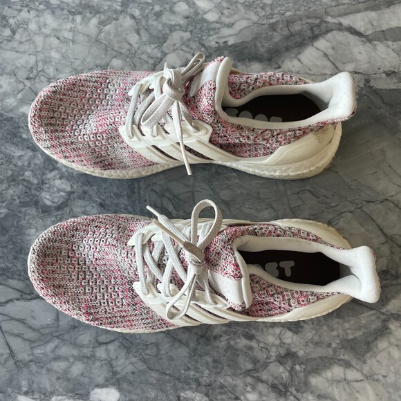 adidas Performance Boost Lace up Running Shoes White Red 7.5 - Picture 4 of 12